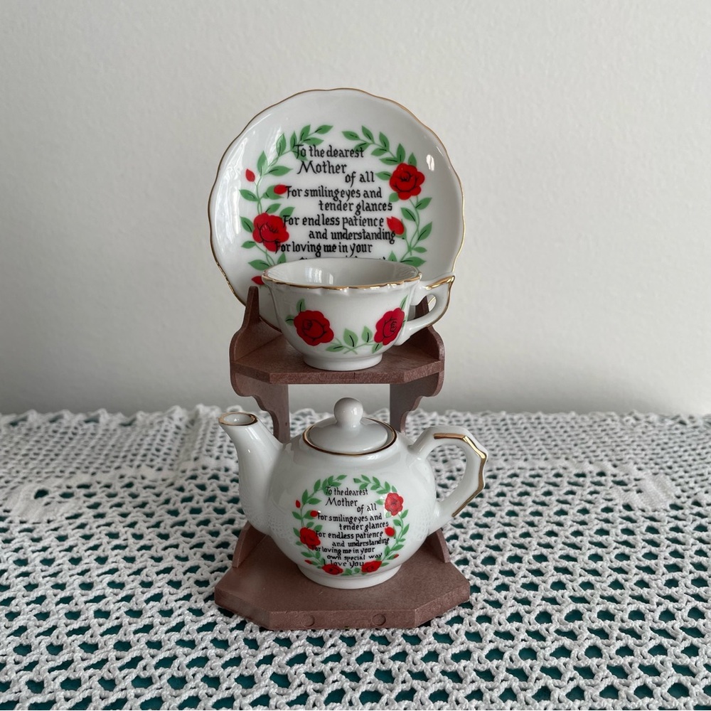 Porcelain Ware Mini 3 Piece Tea Set With Stand From Japan, Mother's Day